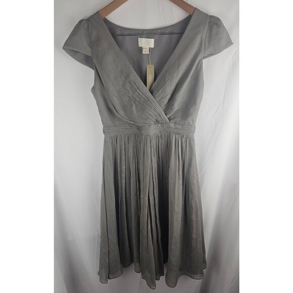 NWT J. Crew Womens Size 6 Mirabelle Cocktail Dress Chiffon Silk Gray Cap Sleeve - Picture 1 of 8